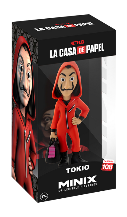 Netflix La Casa de Papel Minix collectible figurine of Tokio in red jumpsuit with black bag TV Series 108 for ages 17