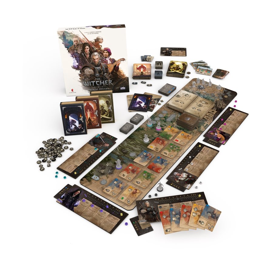 The Witcher: Path of Destiny Deluxe Edition game setup with miniatures