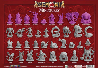 Complete Agemonia miniatures set laid out on display
