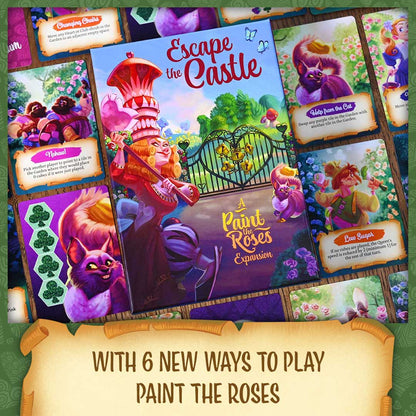 Escape the Castle Paint the Roses board game expansion box and component cards