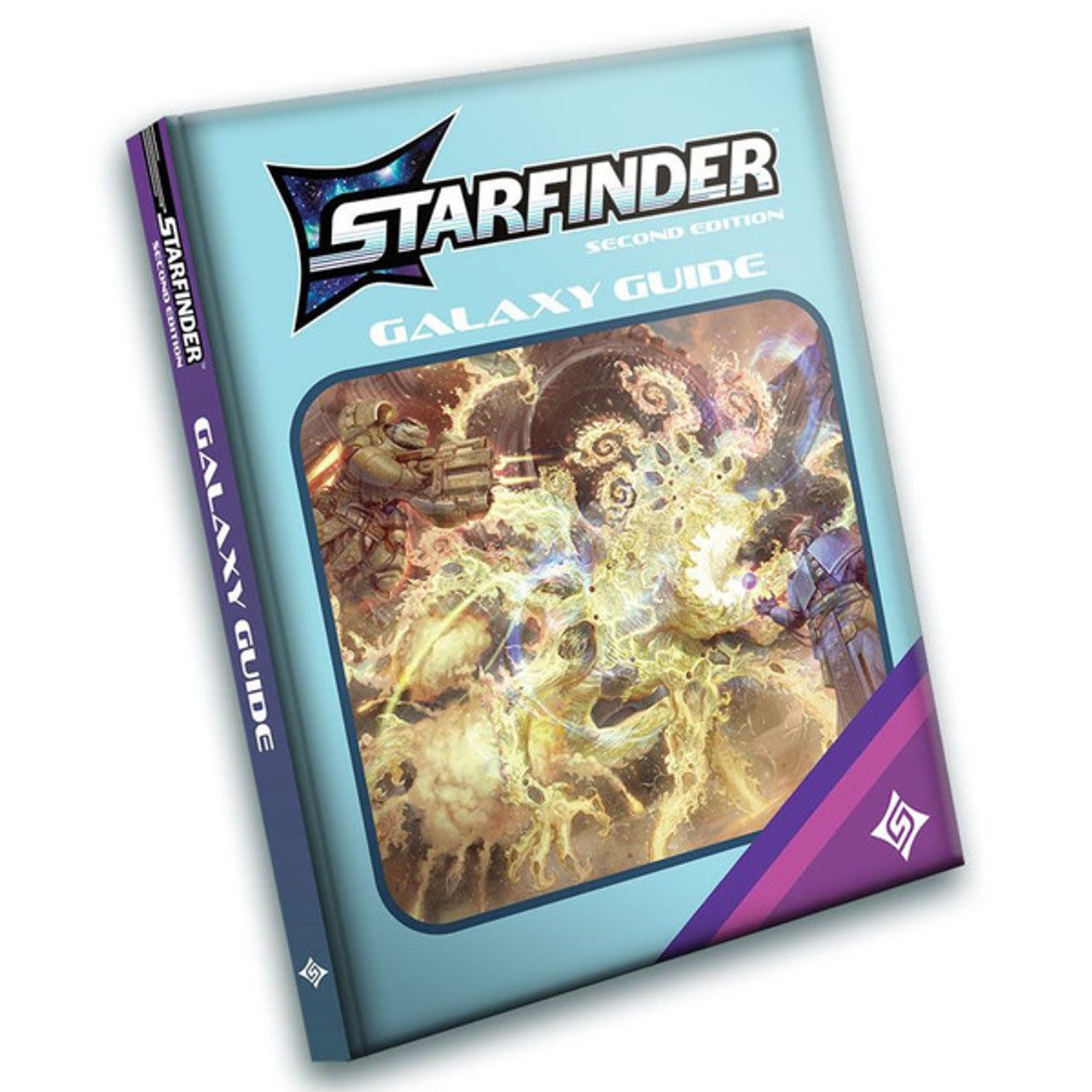 Light blue Starfinder Second Edition Galaxy Guide book. Cover art shows characters battling a glowing, tentacled creature