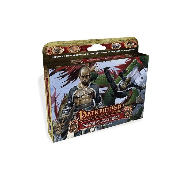 Pathfinder Adventure Card Game: Monk Class Deck box, showing a bald monk with a blade and another mid-air