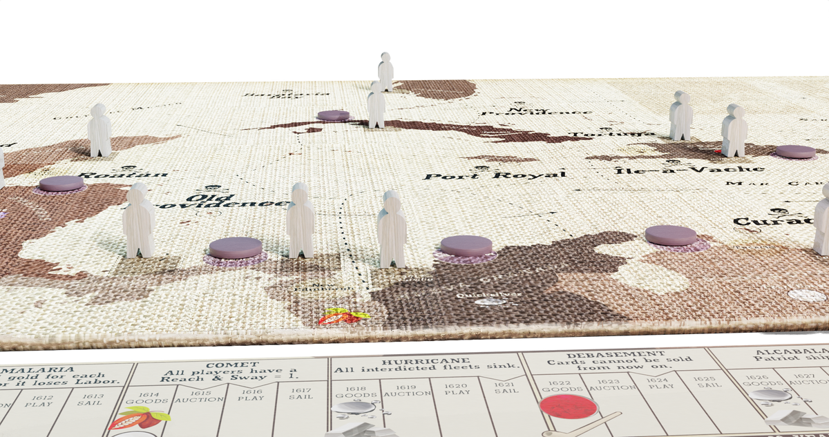 Detailed view of the cloth map from Pax Hispanica Deluxe Edition showing the Caribbean region