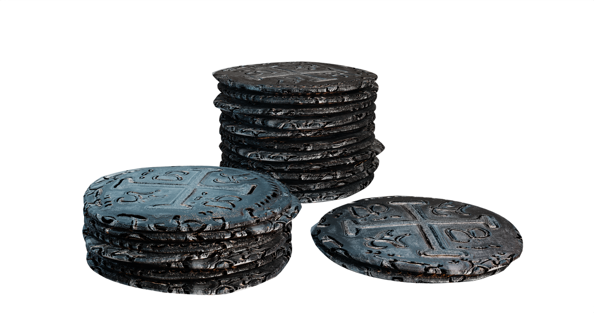 Close-up image of coins from Pax Hispanica Deluxe Edition featuring detailed coin designs