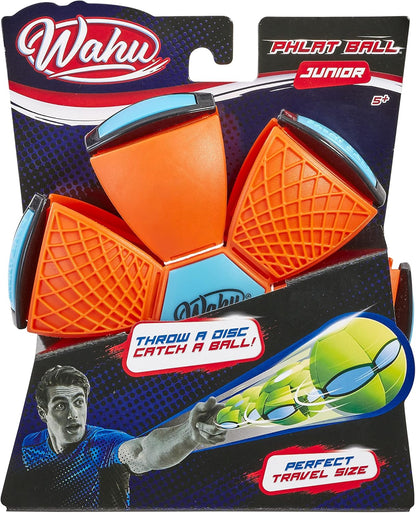 Wahu Phlat Ball Junior toy. An orange and blue disc that transforms into a ball when thrown, shown in its packaging
