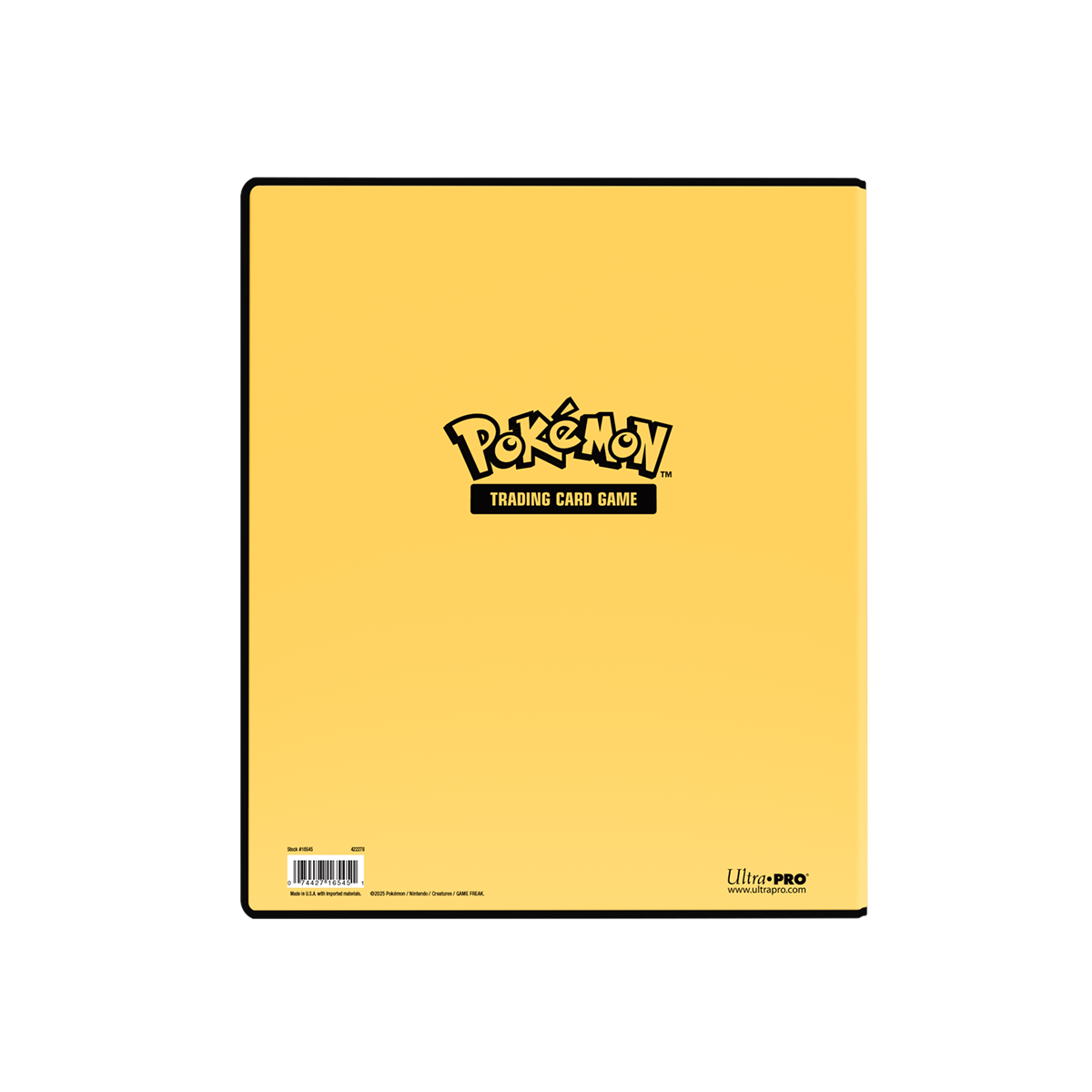 Yellow binder with black Pokémon Trading Card Game logo and Ultra PRO branding