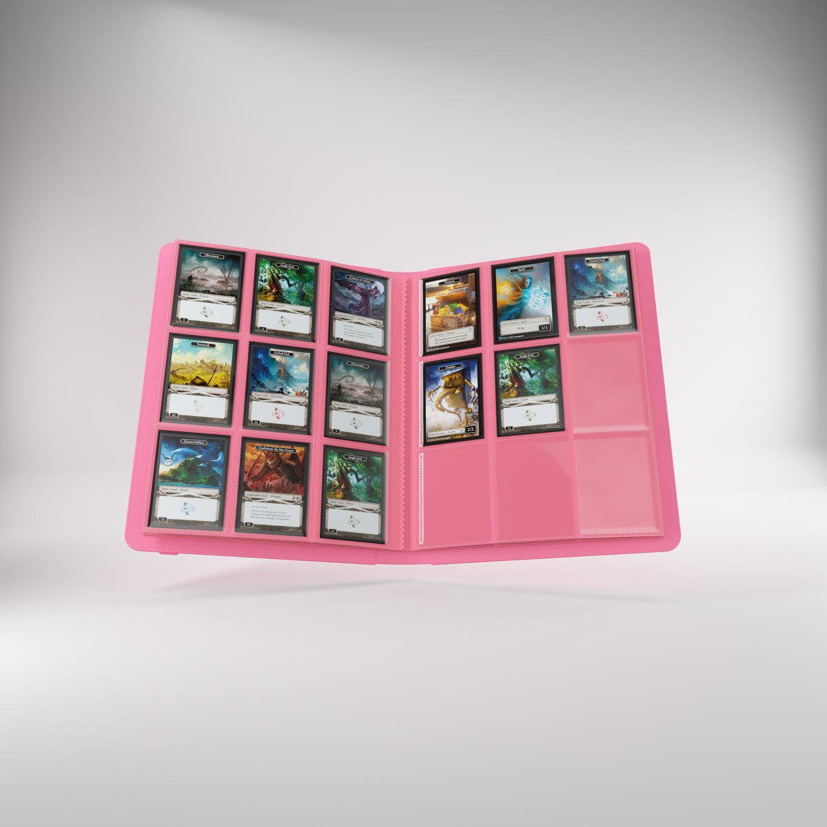 Open prime album displaying multiple collectible cards in sleeves