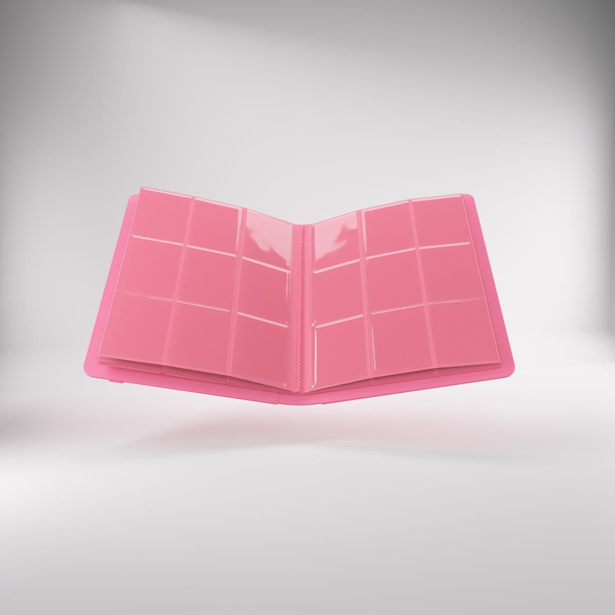 Open prime album with clear plastic pages featuring multiple pockets for storing trading cards or photos, displayed against a light background