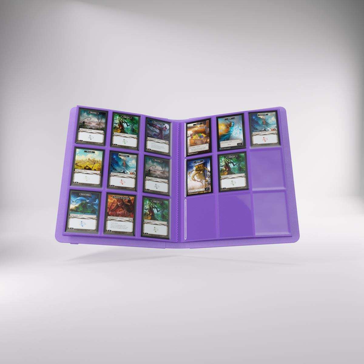 Open prime album displaying multiple collectible cards in sleeves