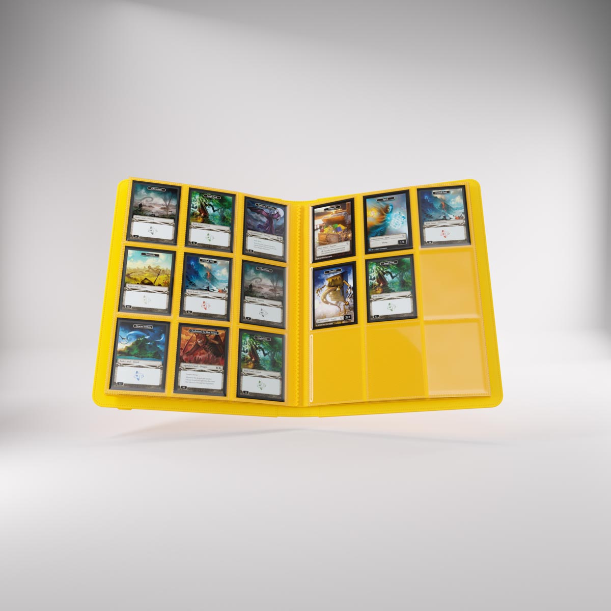 Open prime album displaying multiple collectible cards in sleeves