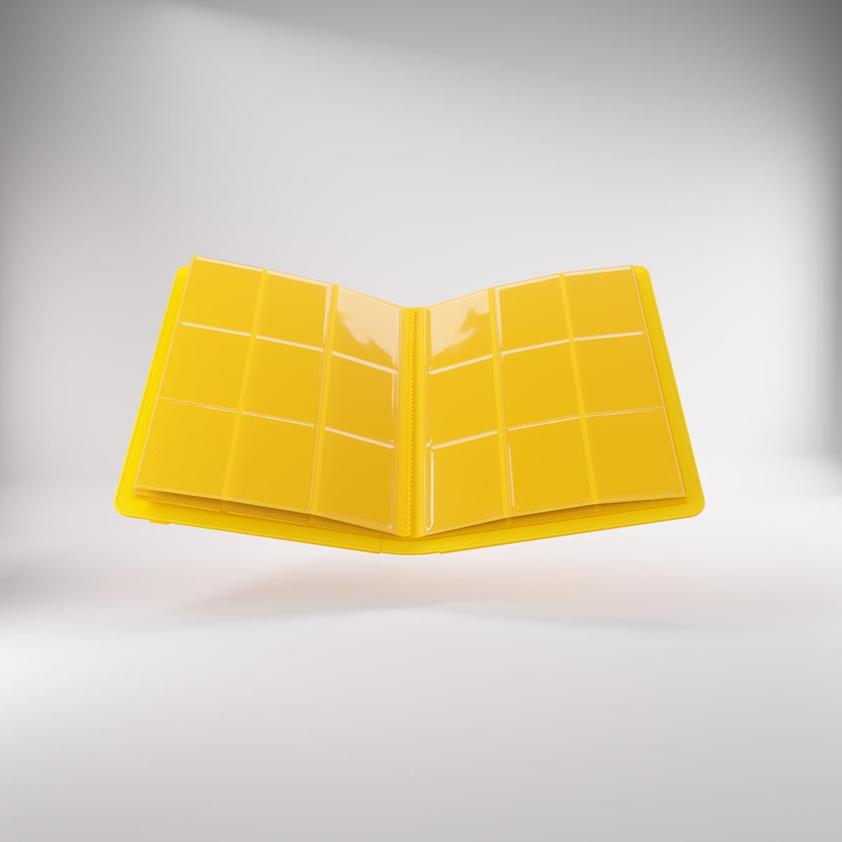 Open prime album with clear plastic pages featuring multiple pockets for storing trading cards or photos, displayed against a light background