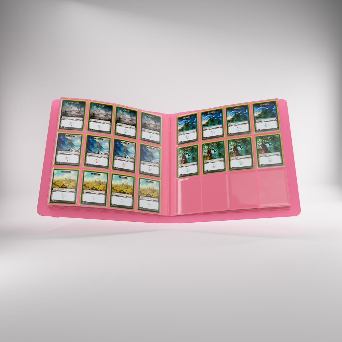 Open prime album displaying multiple collectible cards in sleeves