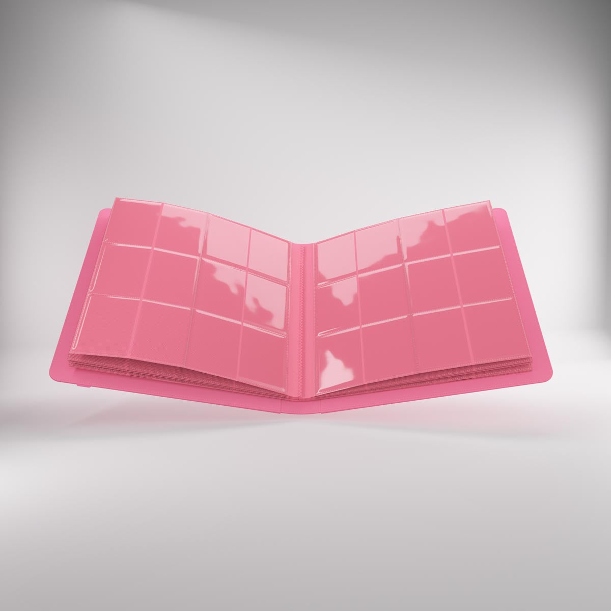 Open prime album with clear plastic pages featuring multiple pockets for storing trading cards or photos, displayed against a light background