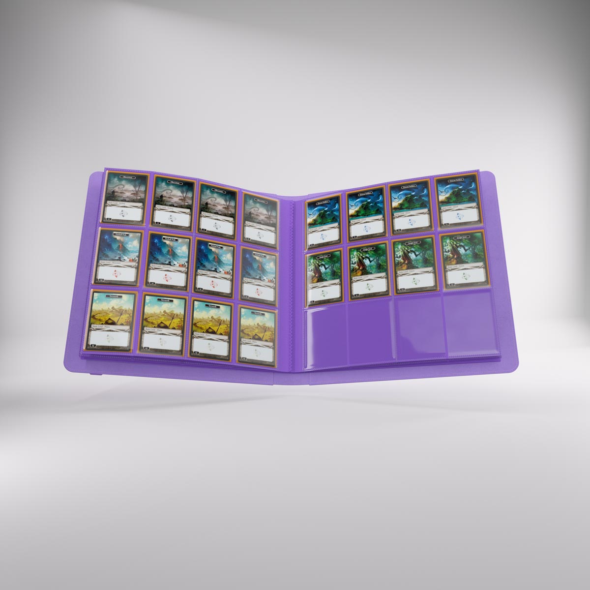 Open prime album displaying multiple collectible cards in sleeves