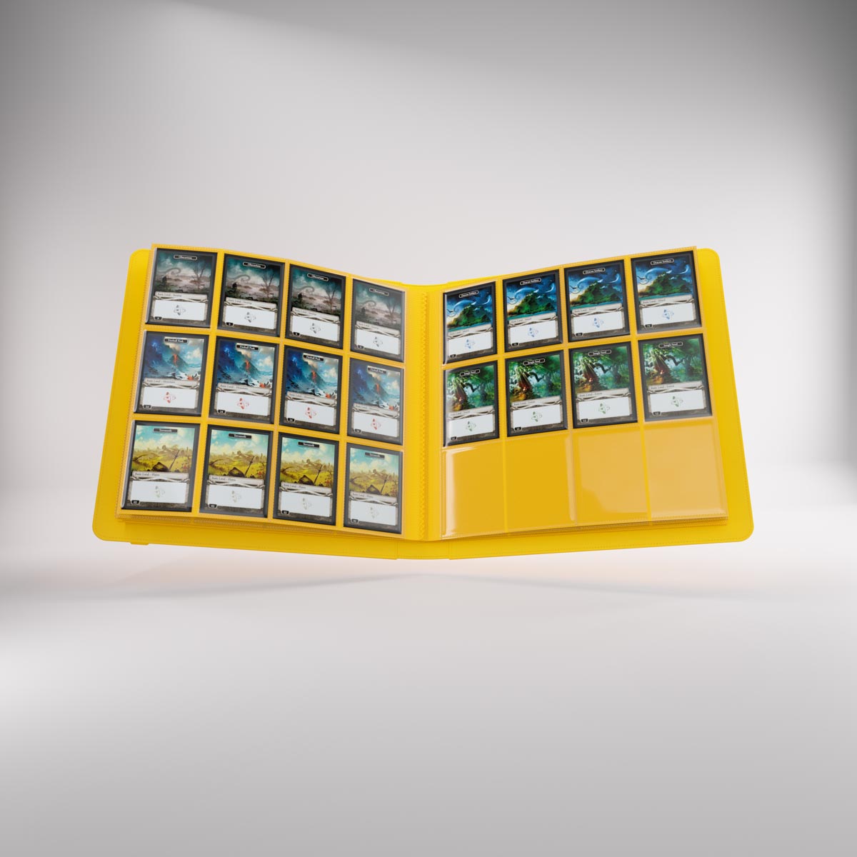 Open prime album displaying multiple collectible cards in sleeves