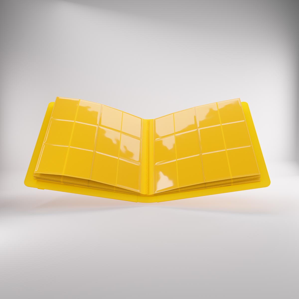 Open prime album with clear plastic pages featuring multiple pockets for storing trading cards or photos, displayed against a light background