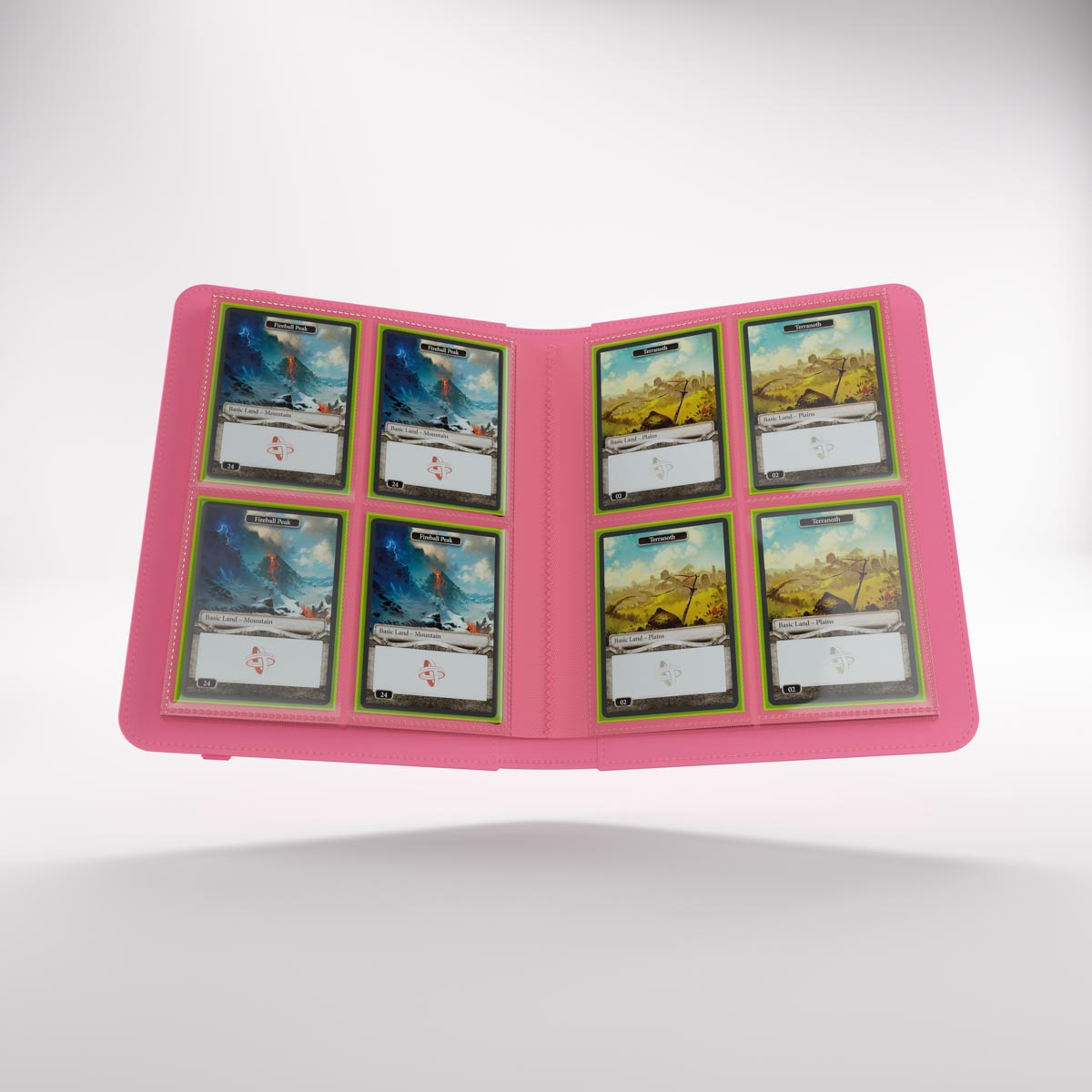 Open prime album displaying 8 collectible cards in sleeves