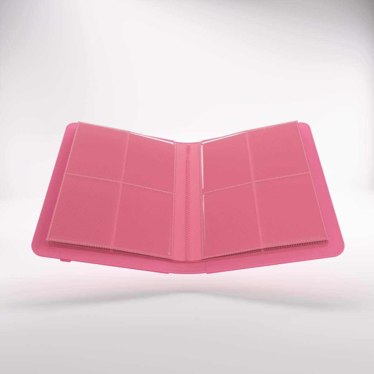 Open prime album with clear plastic pages featuring multiple pockets for storing trading cards or photos, displayed against a light background