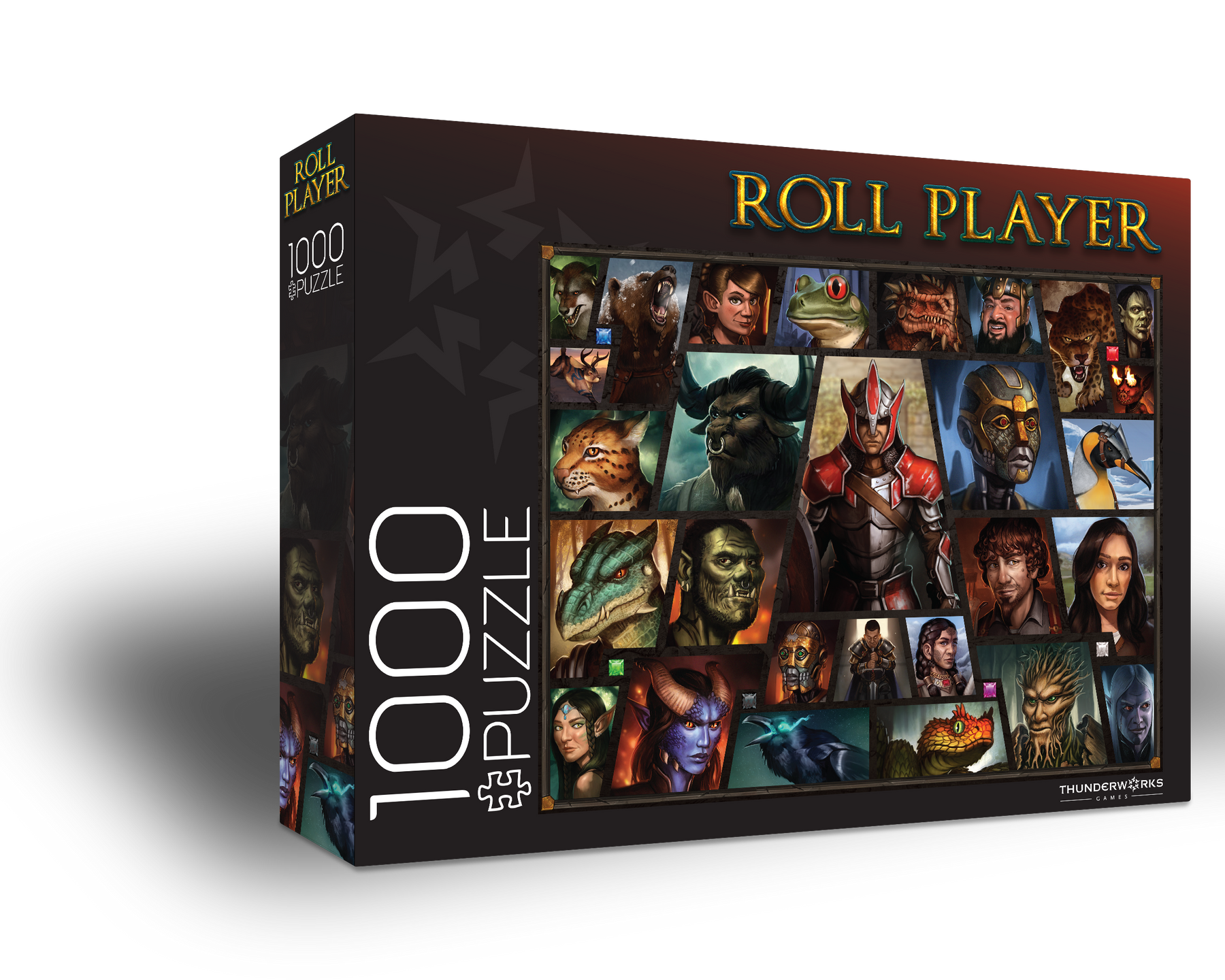 Box render of a roleplayer-themed jigsaw puzzle featuring fantasy artwork with adventurers, monsters, and a tavern setting