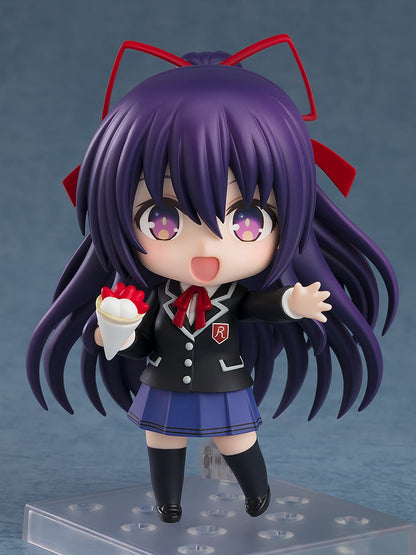 Purple-haired anime figure in school uniform holding a bouquet