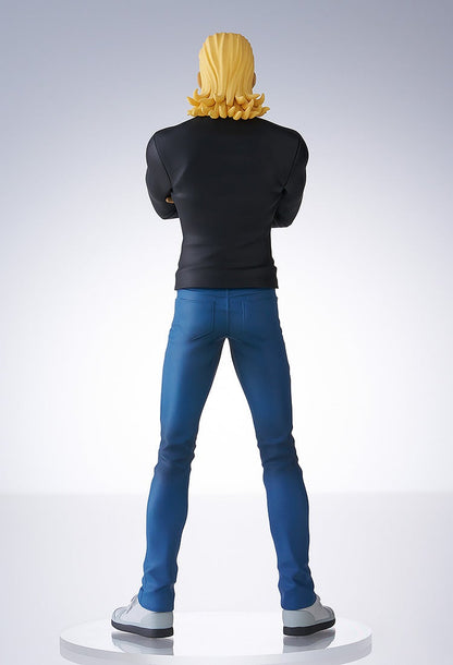 One Punch Man POP UP PARADE King figure from the back in a black jacket and blue jeans