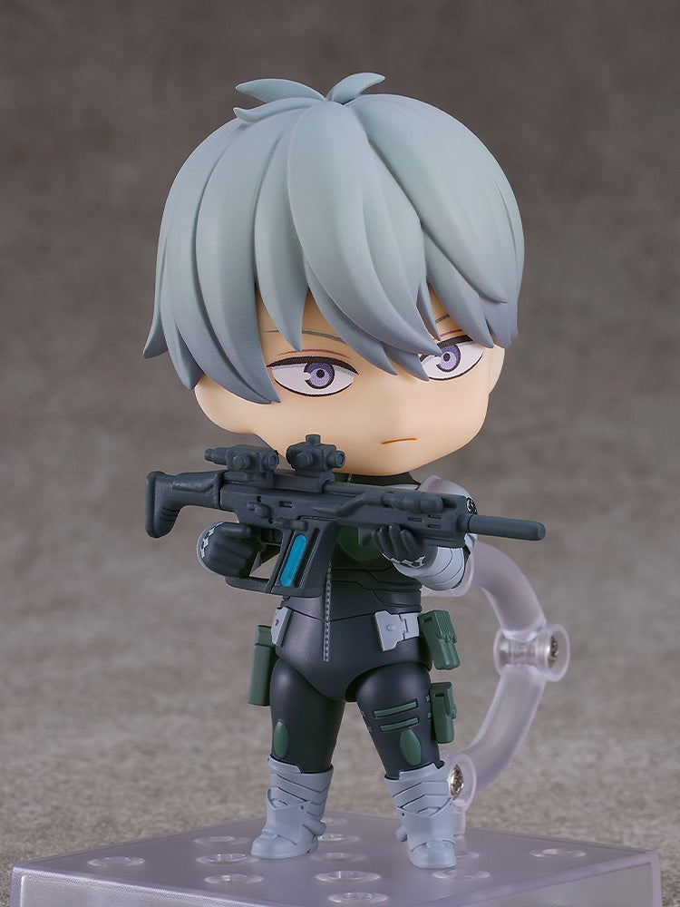 Reno Ichikawa Nendoroid figure holding a rifle in a dark green and grey tactical suit