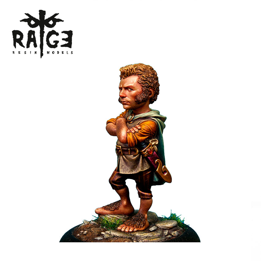 A painted AK Interactive Fantasia Latorre Resins Yarry Light Feet Figure 54mm standing with arms crossed on a rocky base