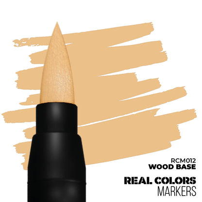 Real Colors 'Wood Base' marker with a light brown nib and a matching color swatch on white