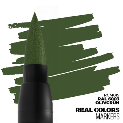 Dark green marker with brush strokes of RAL 6003