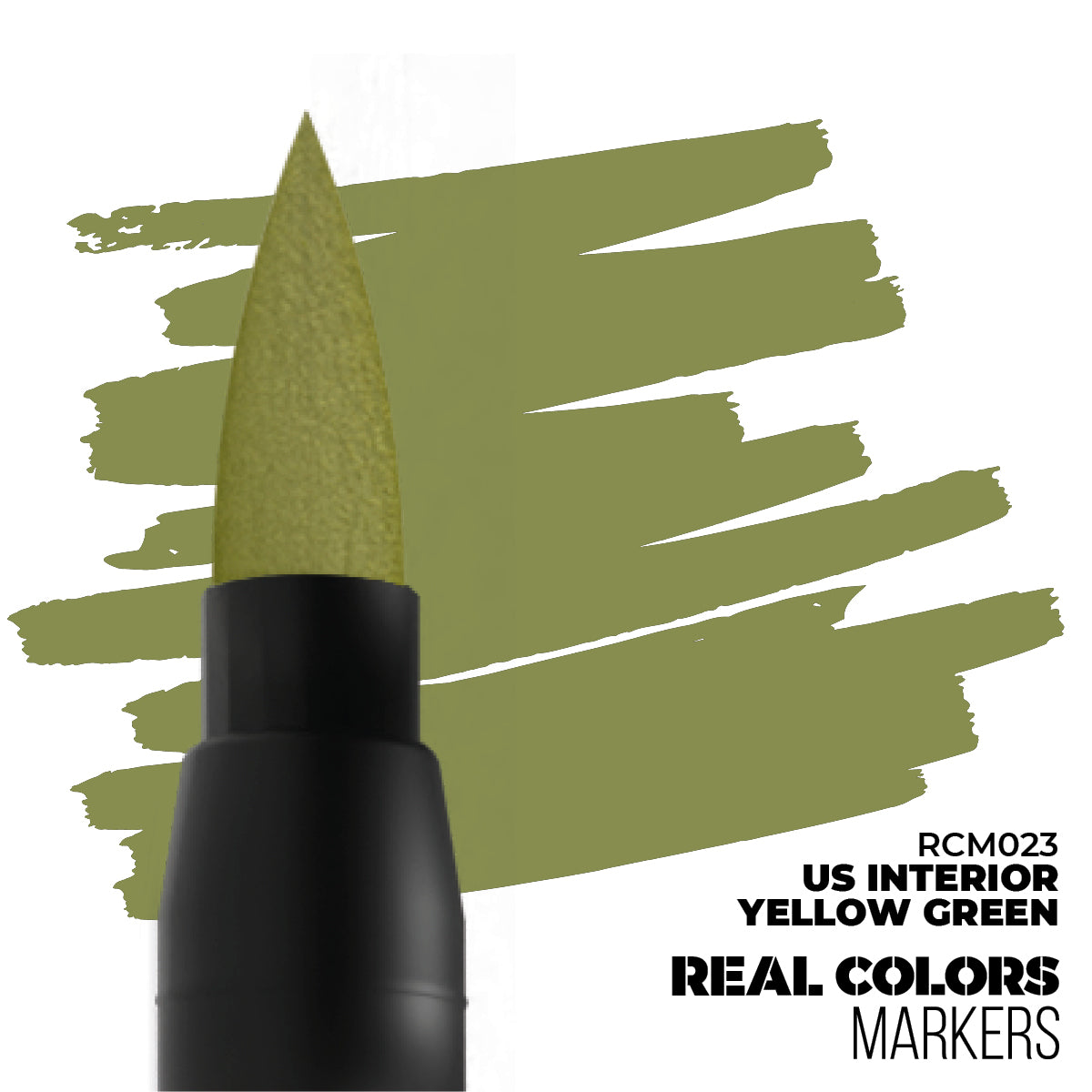Yellow-green marker tip shown next to paint swatches of "US Interior Yellow Green."