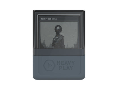 Vertical gray digital card display shows "Artificer Grey" with a single-eyed robot in a cityscape 