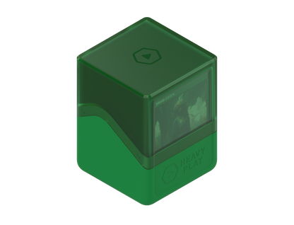 Druid Green trading card deck box. A clear window reveals a 'DRUID GREEN' card. 'HEAVY PLAY' logo on front