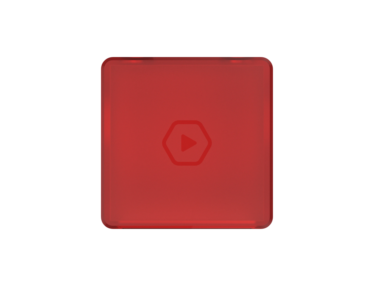 Red rectangle with play button filling a gray progress bar