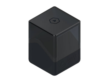 Dark cuboid device, translucent upper half, featuring 'HEAVY PLAY' text and play button icons