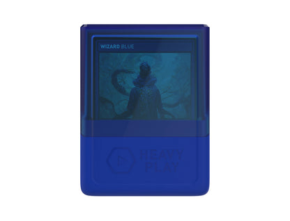 Blue Heavy Play digital card display showing a 'Wizard Blue' card with a hooded figure