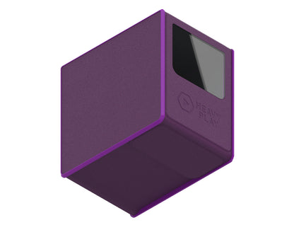 Angled deep purple textured box with "HEAVY PLAY" branding and a clear label window