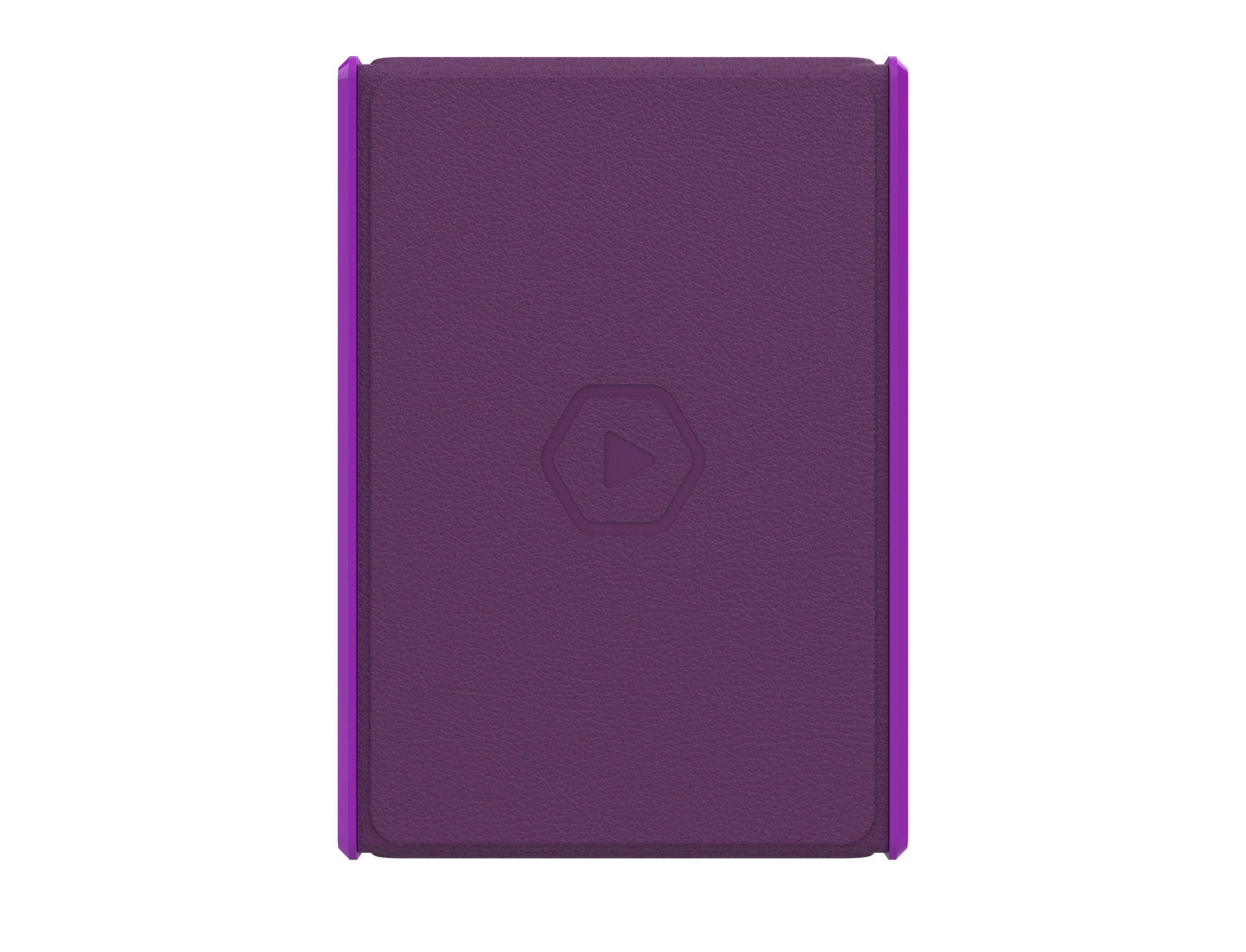 Rear view of Heavy Play MAX 133 DS RFG Noble Purple Deckbox with a debossed play button icon and noble purple trim