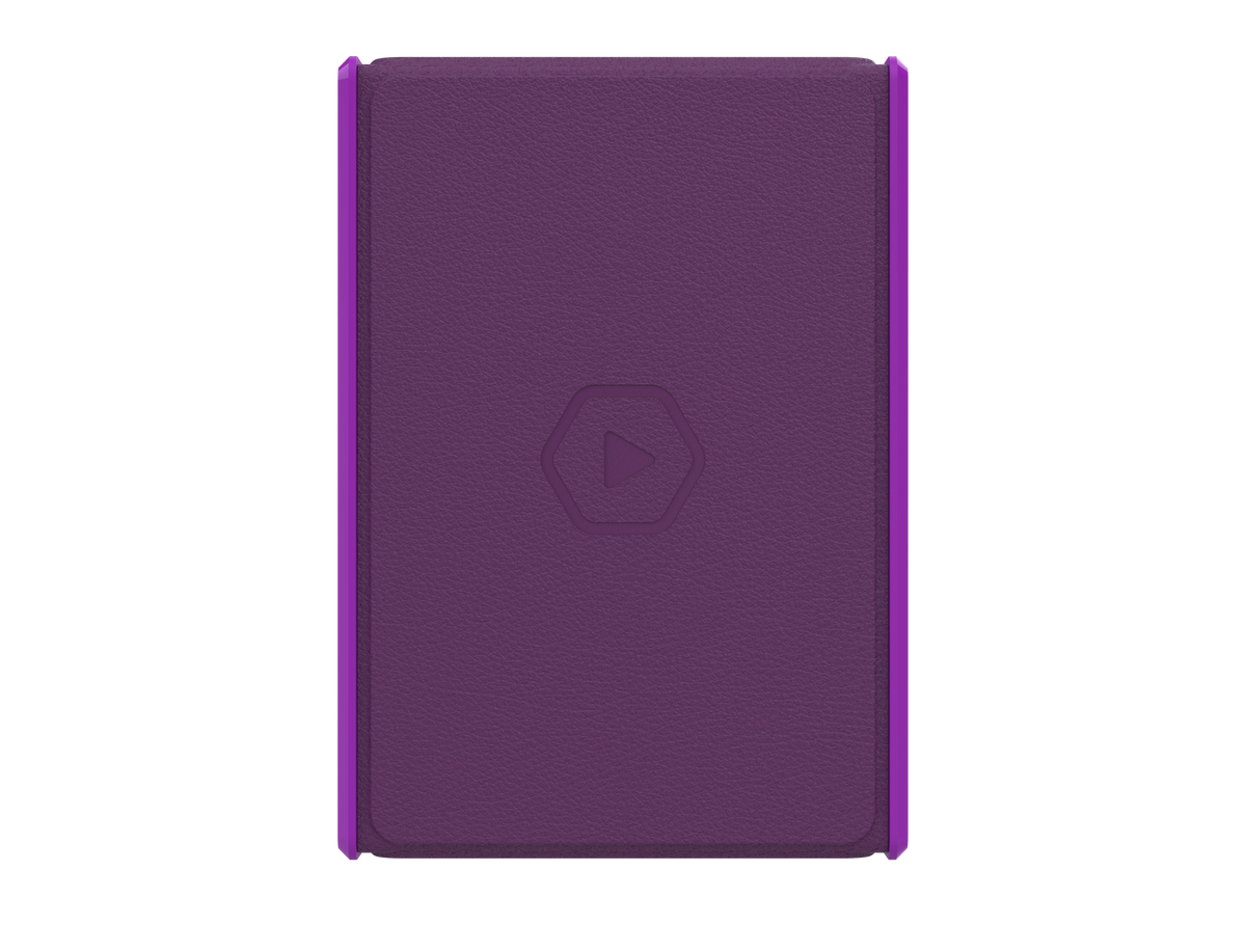 Rear view of Heavy Play MAX 133 DS RFG Noble Purple Deckbox with a debossed play button icon and noble purple trim