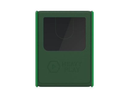 Green textured device with a dark screen window and 'HEAVY PLAY' logo