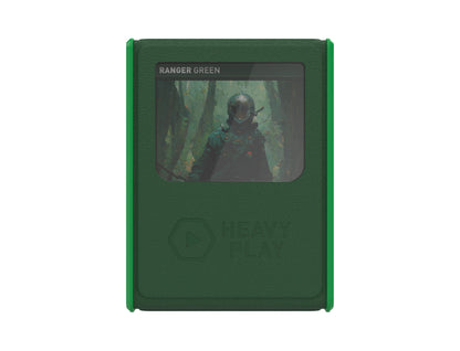 Dark green, textured card sleeve with bright green trim, showing 'Ranger Green' art of a helmeted figure in a jungle and a Heavy Play logo