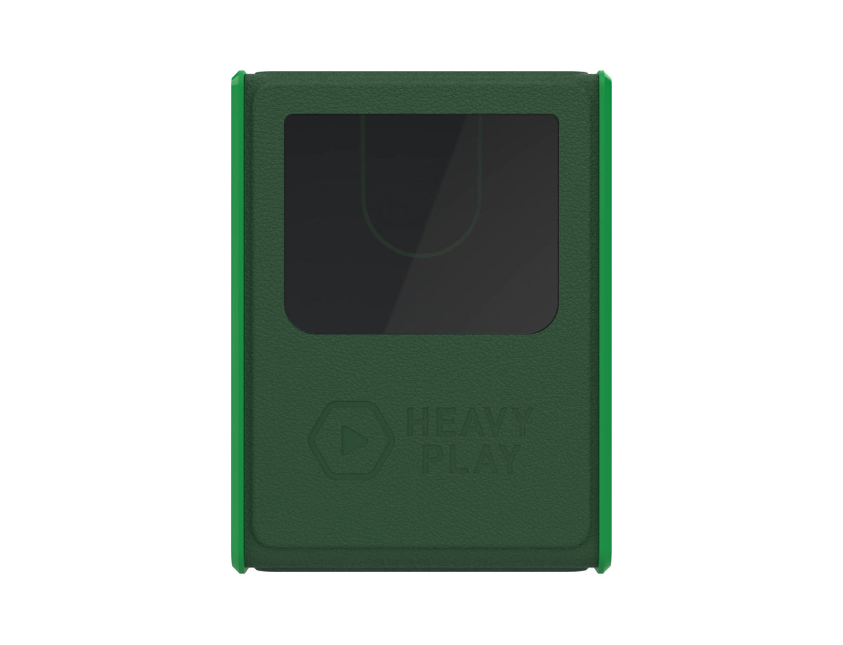 Green textured device with a dark screen window and &#39;HEAVY PLAY&#39; logo