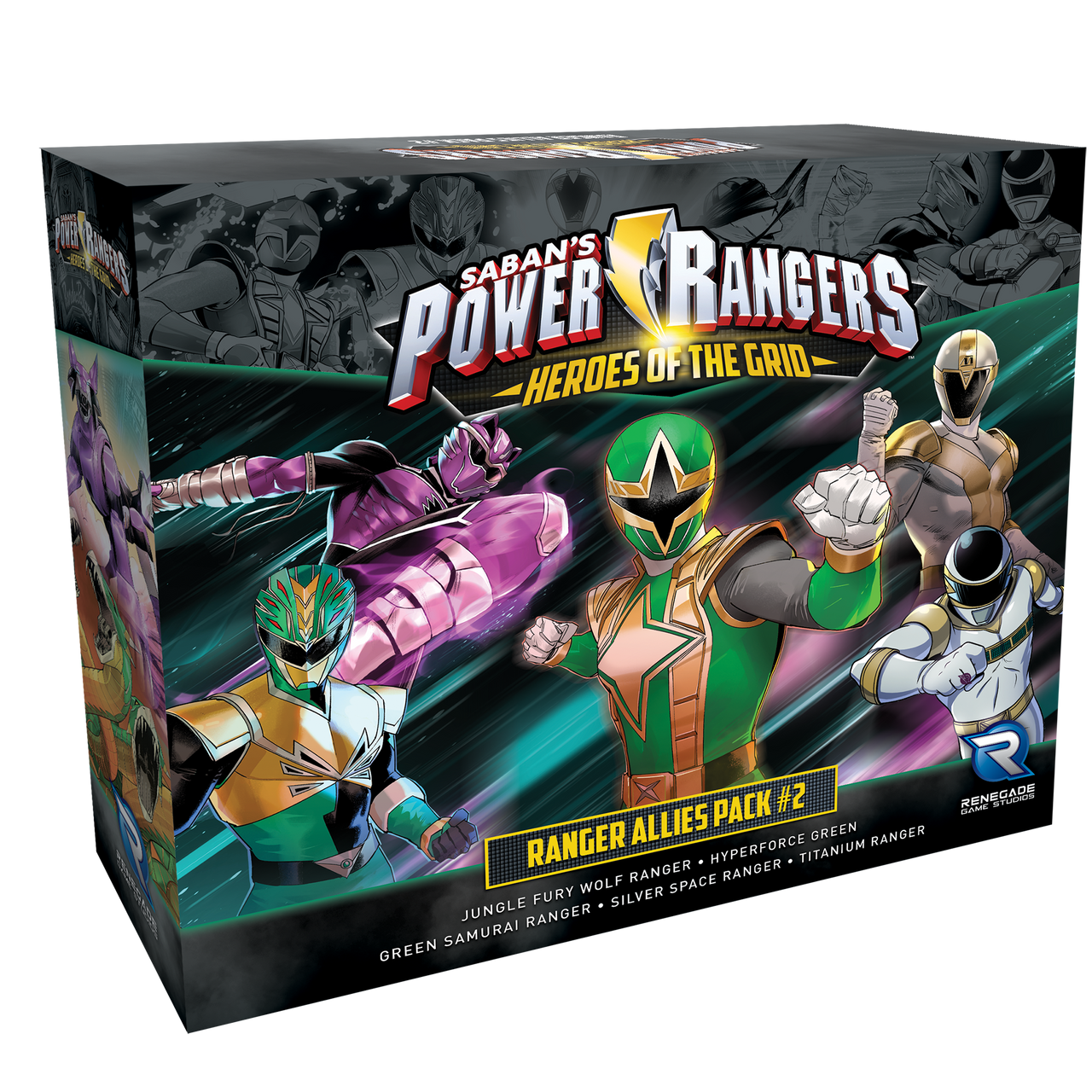 Saban's Power Rangers Heroes of the Grid: Ranger Allies Pack #2 box, featuring five diverse Rangers