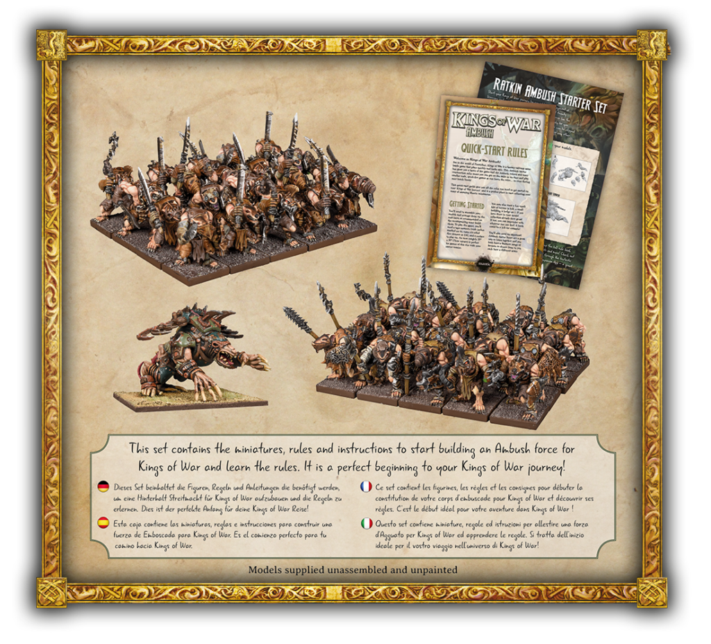 Kings of War Ratkin Ambush Starter Set: Painted rat-soldiers, a large beast miniature, and quick-start rules