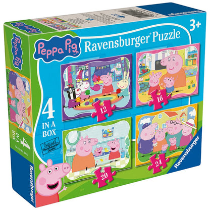 Peppa Pig Ravensburger 4-in-1 jigsaw puzzle box showing different scenes with Peppa and friends