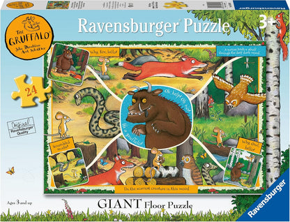 Ravensburger The Gruffalo 24-piece giant floor puzzle box, depicting the Gruffalo, mouse, fox, owl and snake
