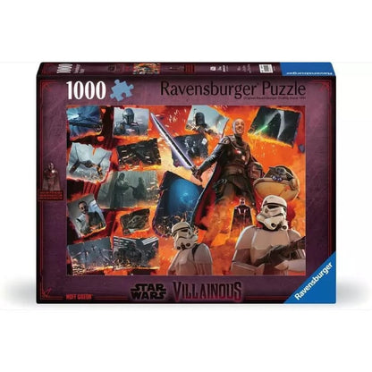 Ravensburger 1000-piece Star Wars Villainous puzzle box featuring Moff Gideon holding a darksaber, surrounded by characters and scenes