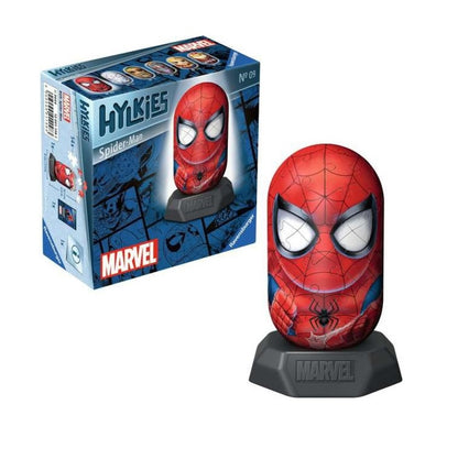 Hylkies Spider-Man collectible, in its box and displayed on a black Marvel base