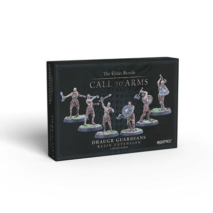 The Elder Scrolls: Call to Arms Draugr Guardians expansion box shows six unpainted undead warrior miniatures in action poses