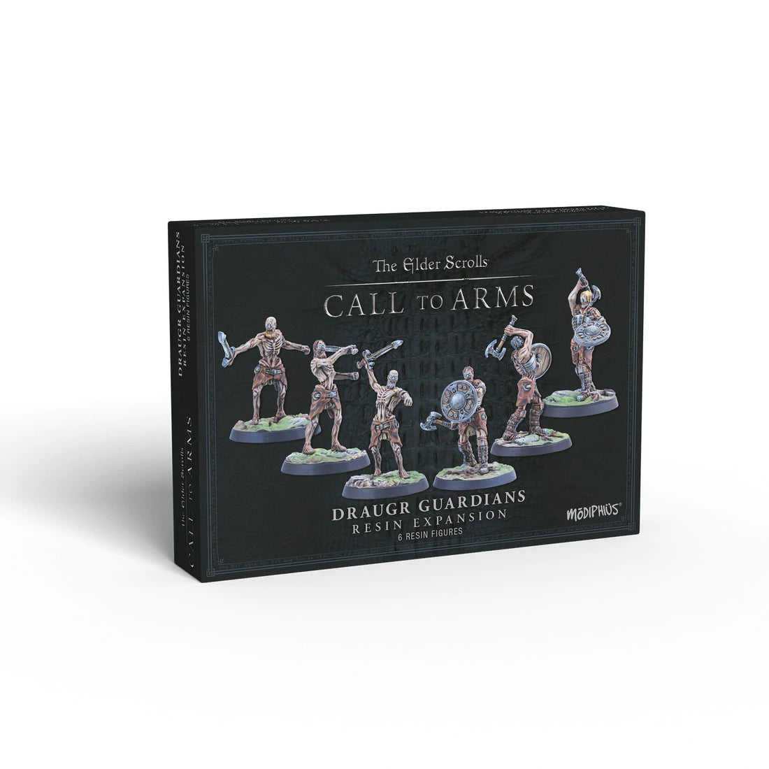 The Elder Scrolls: Call to Arms Draugr Guardians expansion box shows six unpainted undead warrior miniatures in action poses