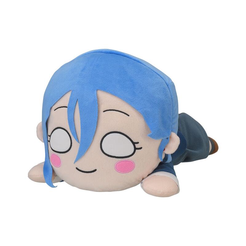Figure of girl in blue swimsuit kneeling on a beach-style base, smiling forward